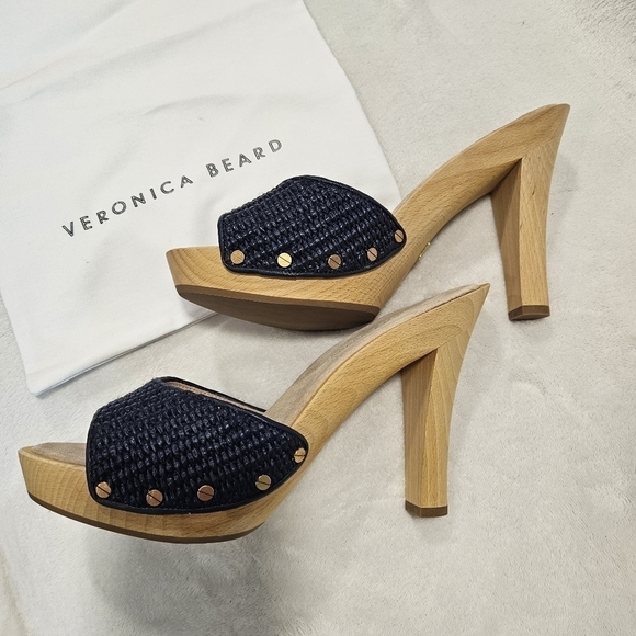 Veronica Beard Navy and Tan Mules - Picture 10 of 11